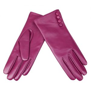 Button Trimmed Women's Fabulous Leather Gloves-0