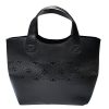 Black Leather Tote Bag with Hollow Out Design