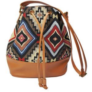 Cotton and Leather Ethnic Canvas Bucket Bag