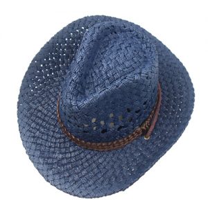 Custom Mens Summer Raffia Hat in Navy with Belt-0