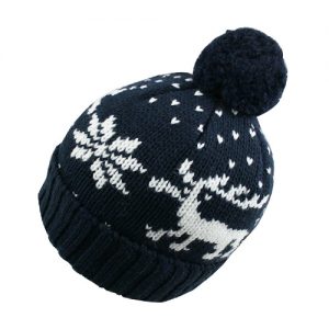 Unisex Reindeer Design Christmas Chunky Bobble Hat