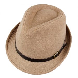 Men's Short Brim Trilby Fedora Hat with Belt -0