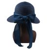 Custom Women's Sun Hat Beach Solid Floppy Wide Brim Summer Straw with Bowknot -1533